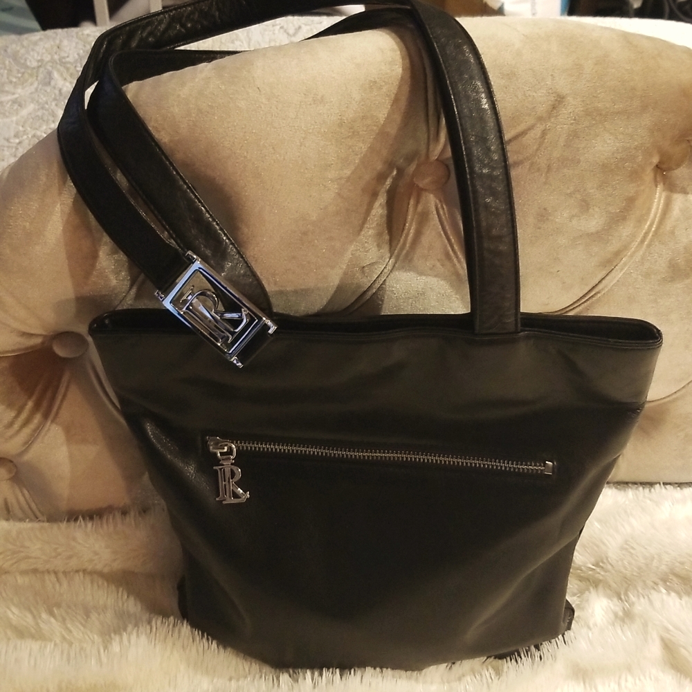 RALPH LAUREN HANDBAG - BLACK LEATHER